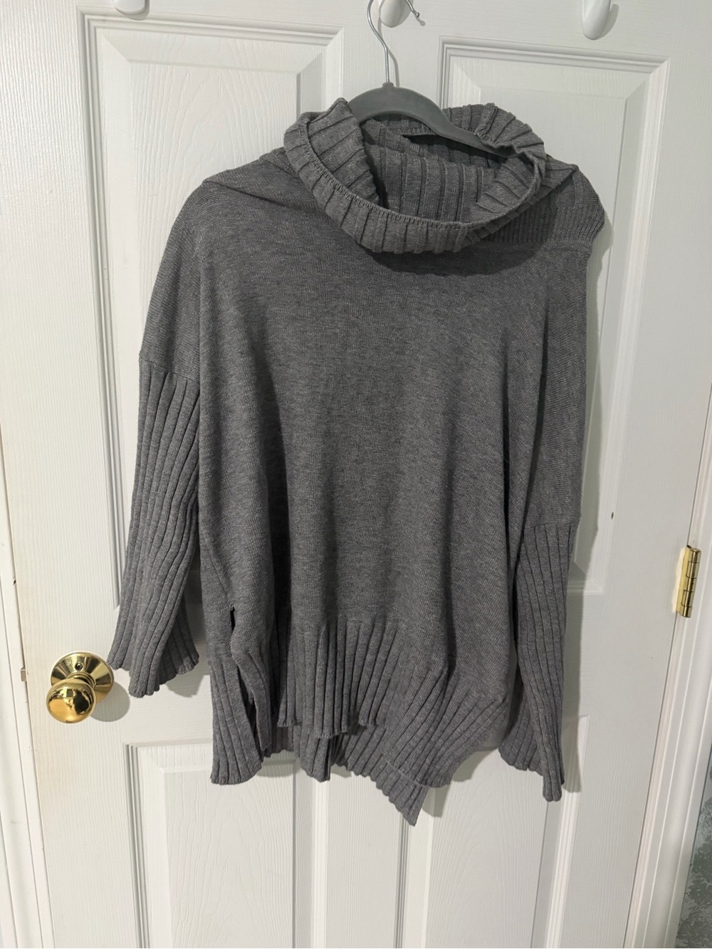 Cyrus Gray Ribbed Cowl Neck Women's Sweater